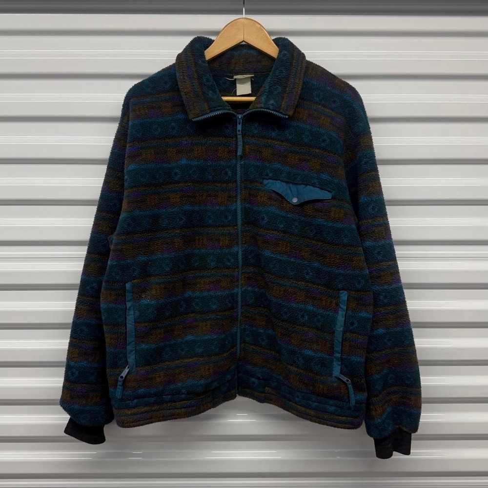 VTG 90'z L.L.Bean Aztec Geometric Full Zip Fleece Jacket Size XL